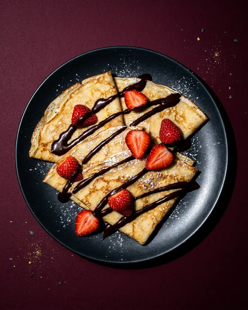 Blinis con chocolate y fresas