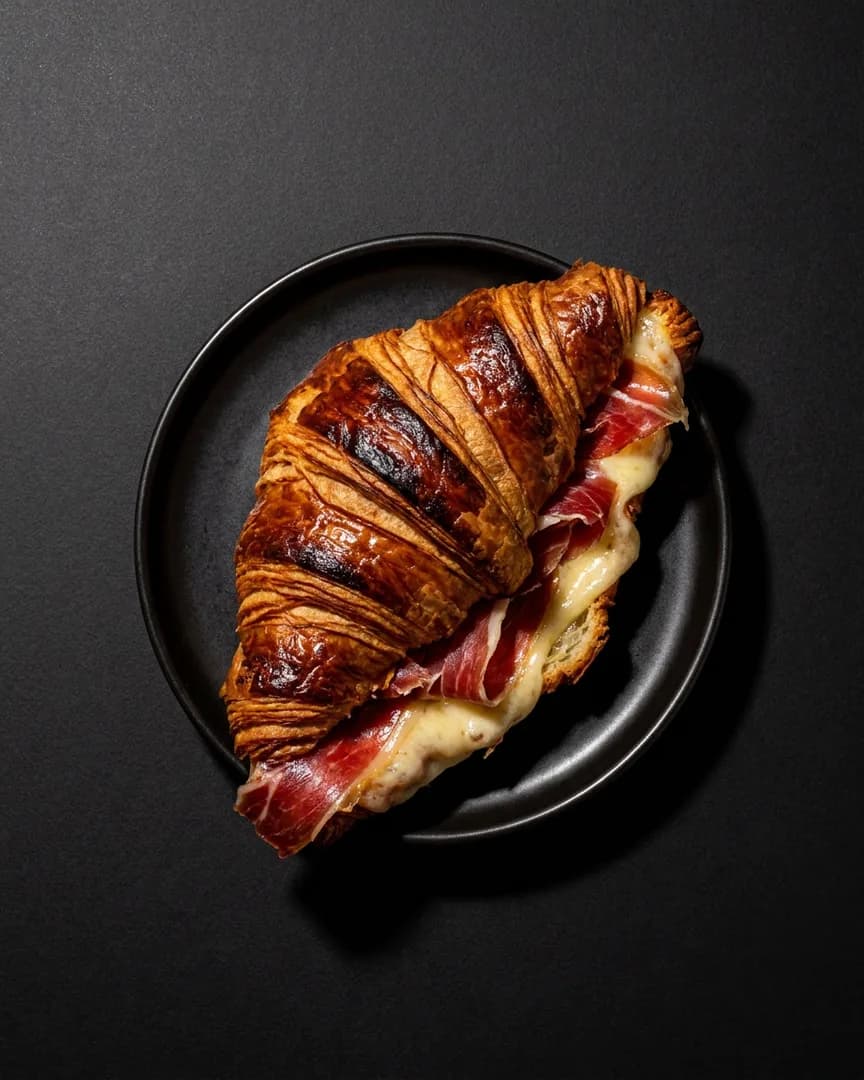 Croissant con jamón y queso